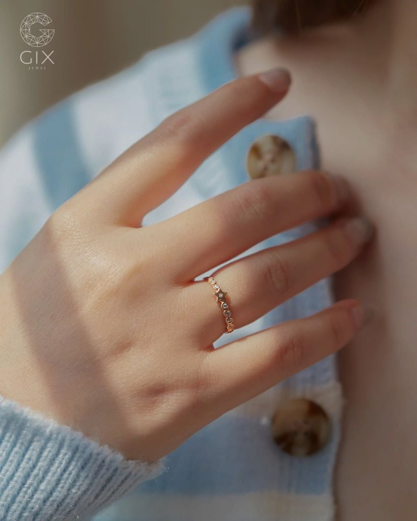  Nhẫn kim cương tấm mặt ngôi sao mảnh vàng tây cho nữ | Gix Jewel 