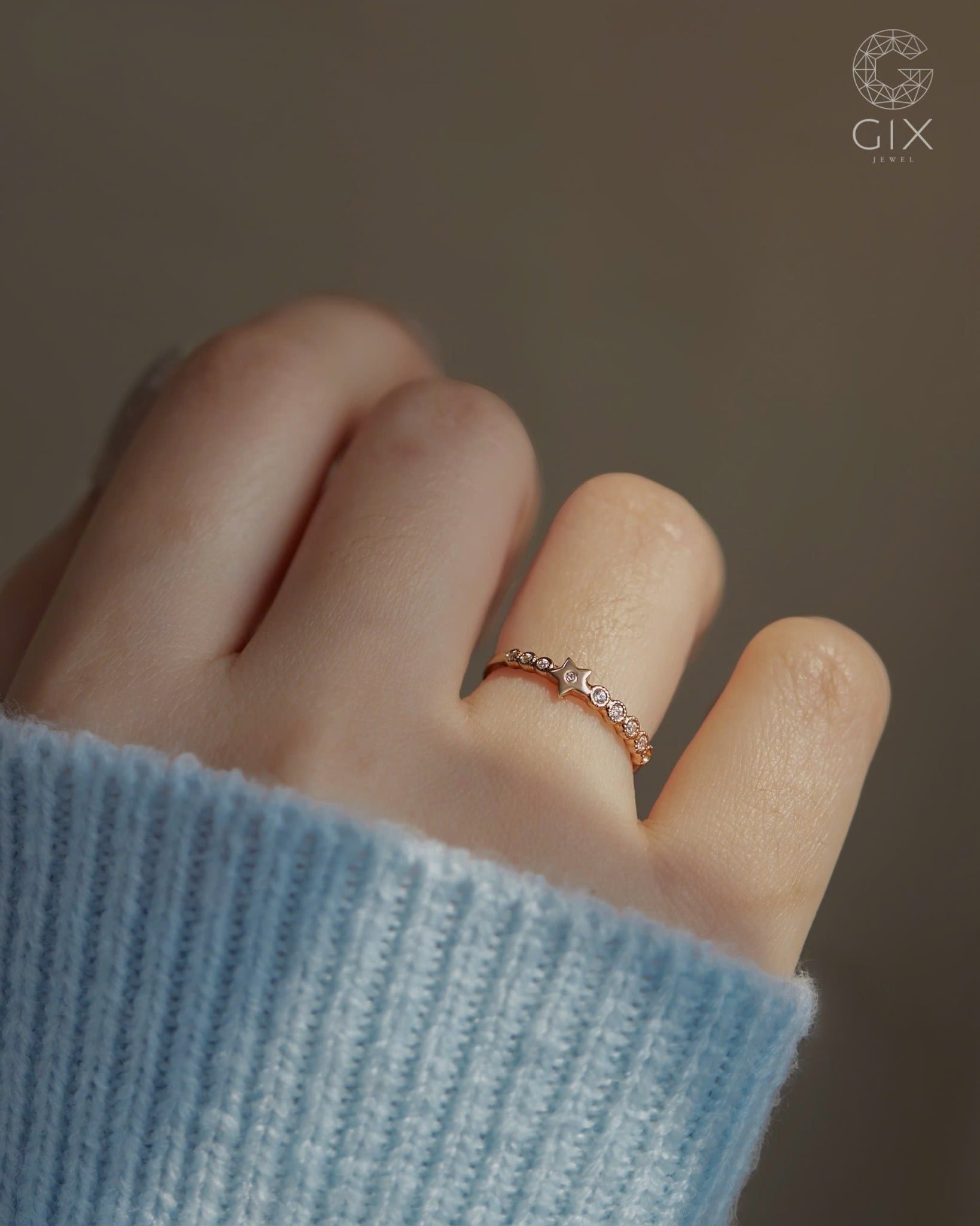  Nhẫn kim cương tấm mặt ngôi sao mảnh vàng tây cho nữ | Gix Jewel 