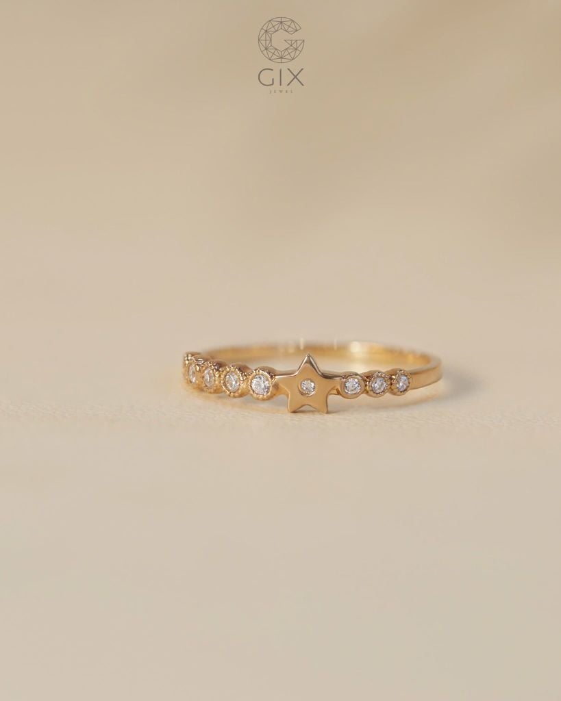  Nhẫn kim cương tấm mặt ngôi sao mảnh vàng tây cho nữ | Gix Jewel 