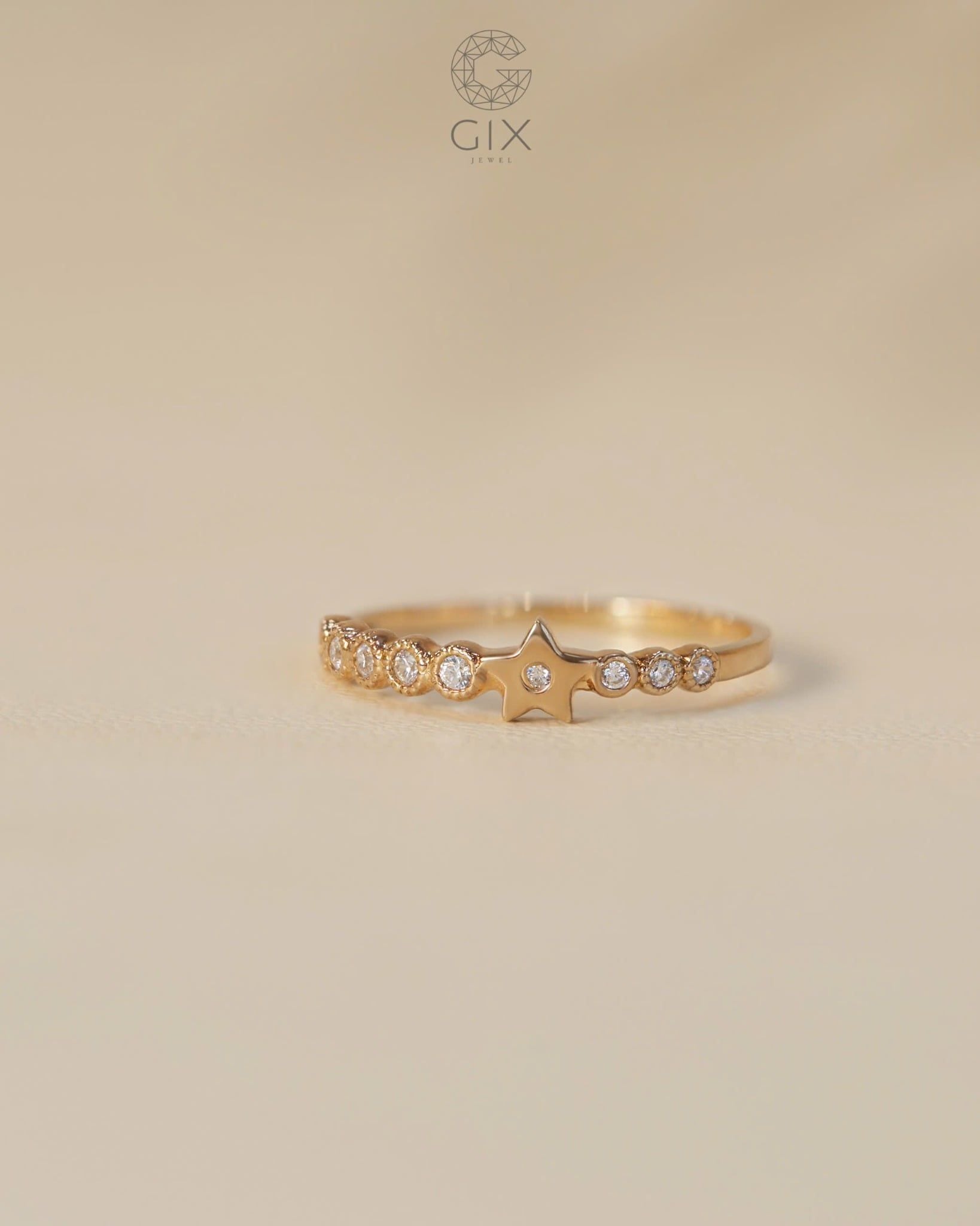  Nhẫn kim cương tấm mặt ngôi sao mảnh vàng tây cho nữ | Gix Jewel 