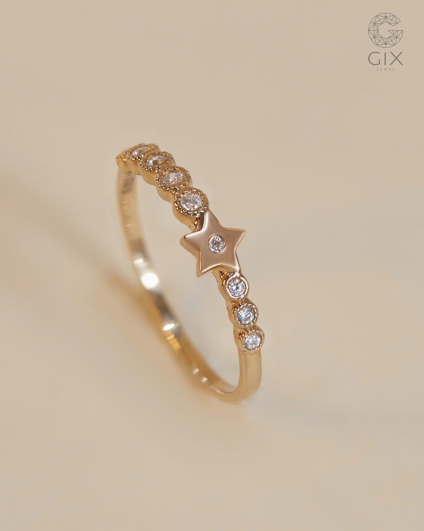  Nhẫn kim cương tấm mặt ngôi sao mảnh vàng tây cho nữ | Gix Jewel 