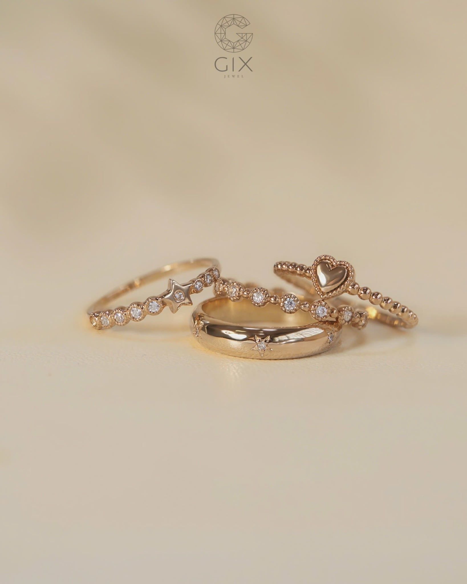  Nhẫn kim cương tấm mặt ngôi sao mảnh vàng tây cho nữ | Gix Jewel 