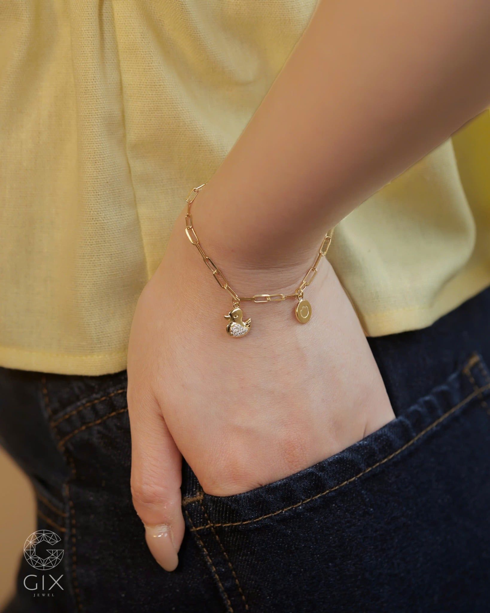  Vòng tay mắc xích vàng tây & bạc 925  gắn charm theo yêu cầu | Gix Jewel 