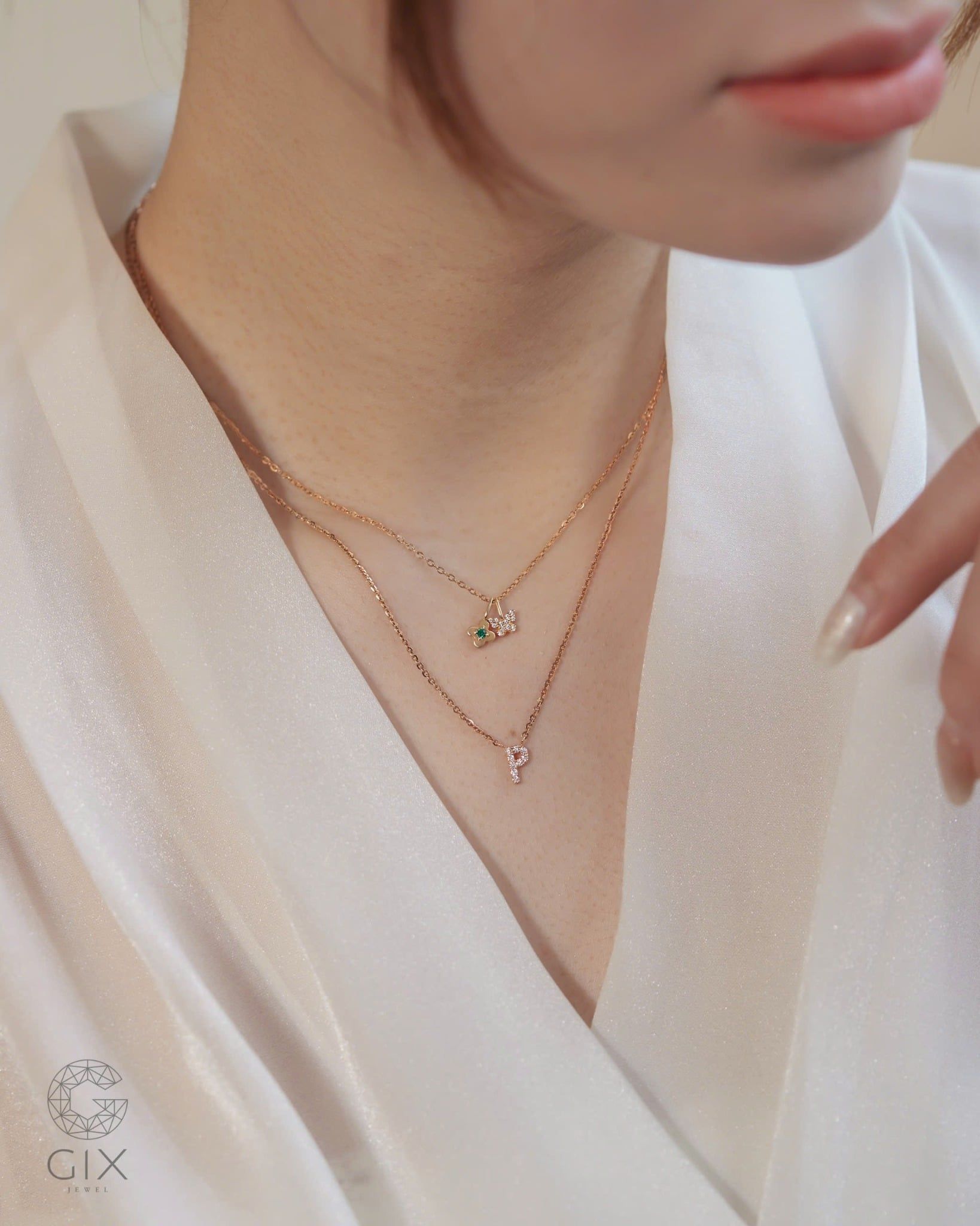  Dây chuyền vàng tây sợi mảnh mặt bướm & hoa đính đá | Gix Jewel 