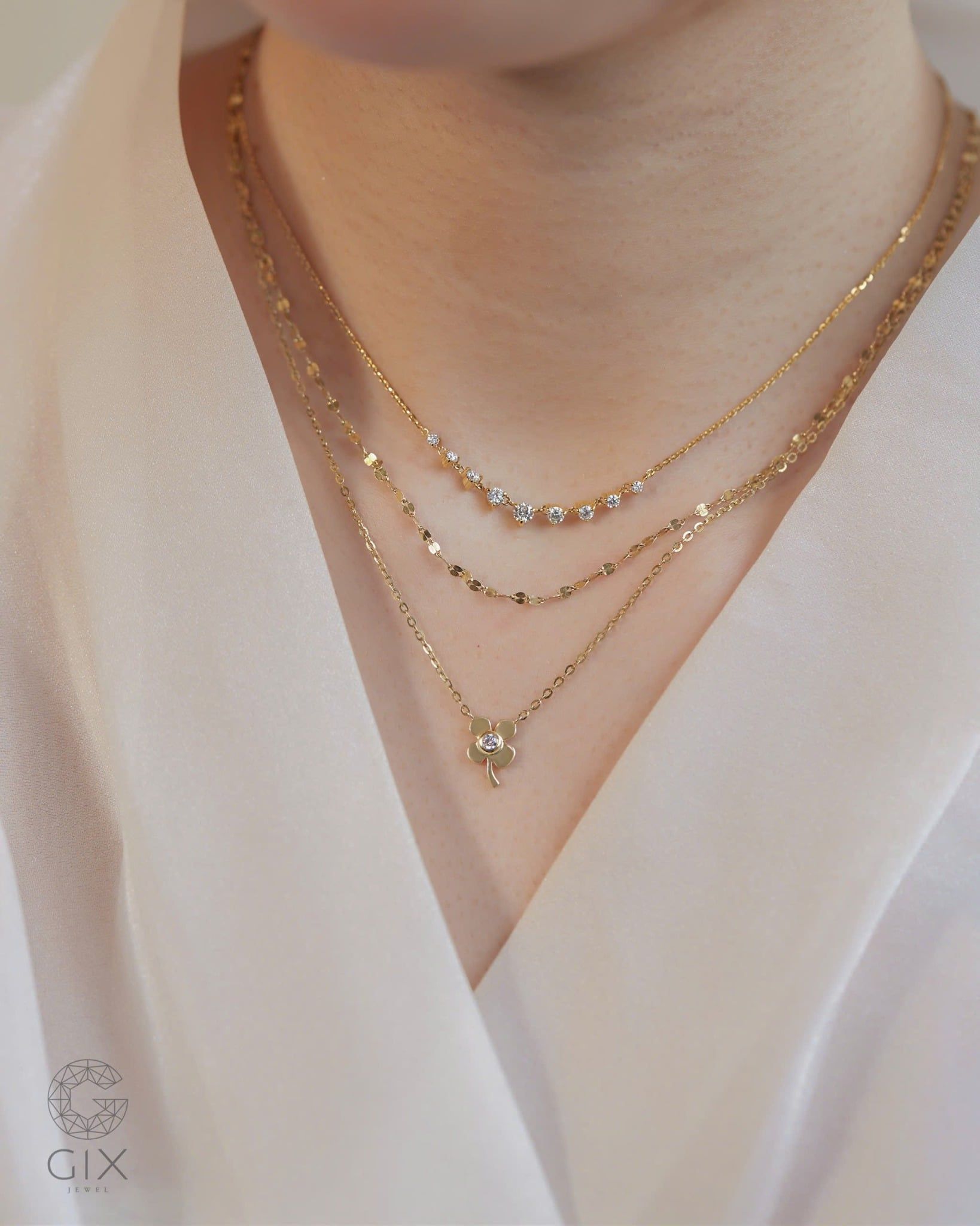  Dây chuyền hoa 4 cánh vàng tây 18k sợi mảnh đẹp | Gix Jewel 