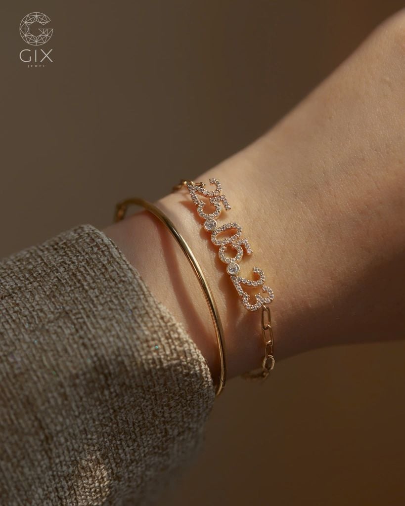  Vòng tay mắc xích vàng tây & bạc 925 gắn số theo yêu cầu | Gix Jewel 