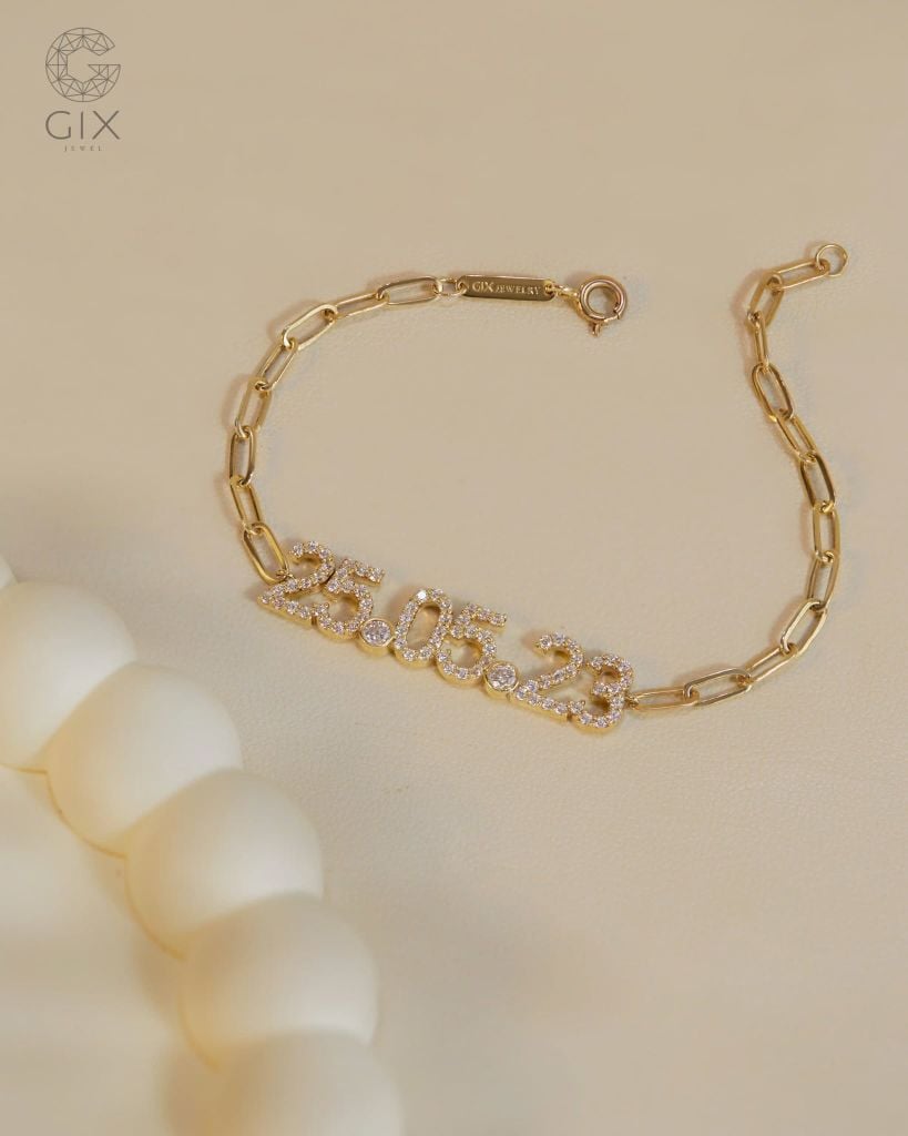  Vòng tay mắc xích vàng tây & bạc 925 gắn số theo yêu cầu | Gix Jewel 