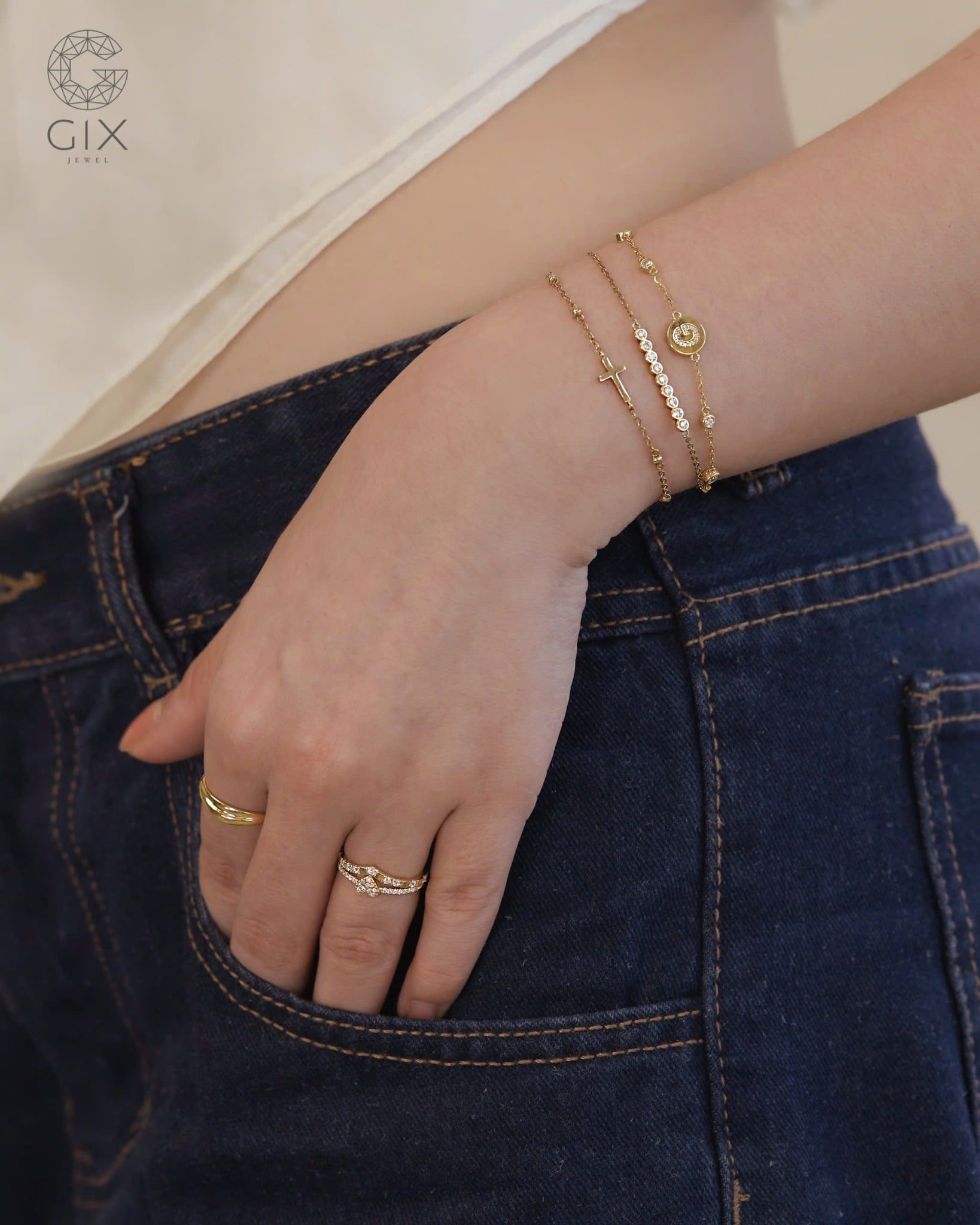  Lắc tay kim cương sợi mảnh vàng tây 18k & bạc 925 đẹp | Gix Jewel 
