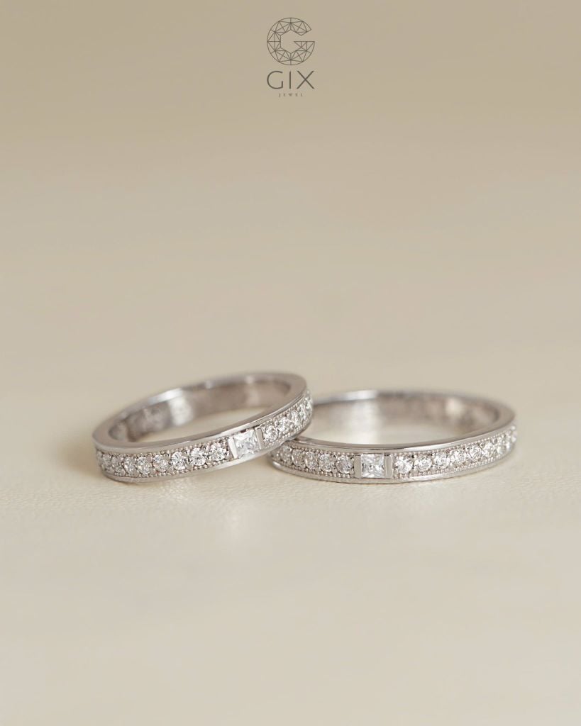  Nhẫn cưới vàng 18k thiết kế đính tấm full vòng - GCR25050206 | Gix Jewel 