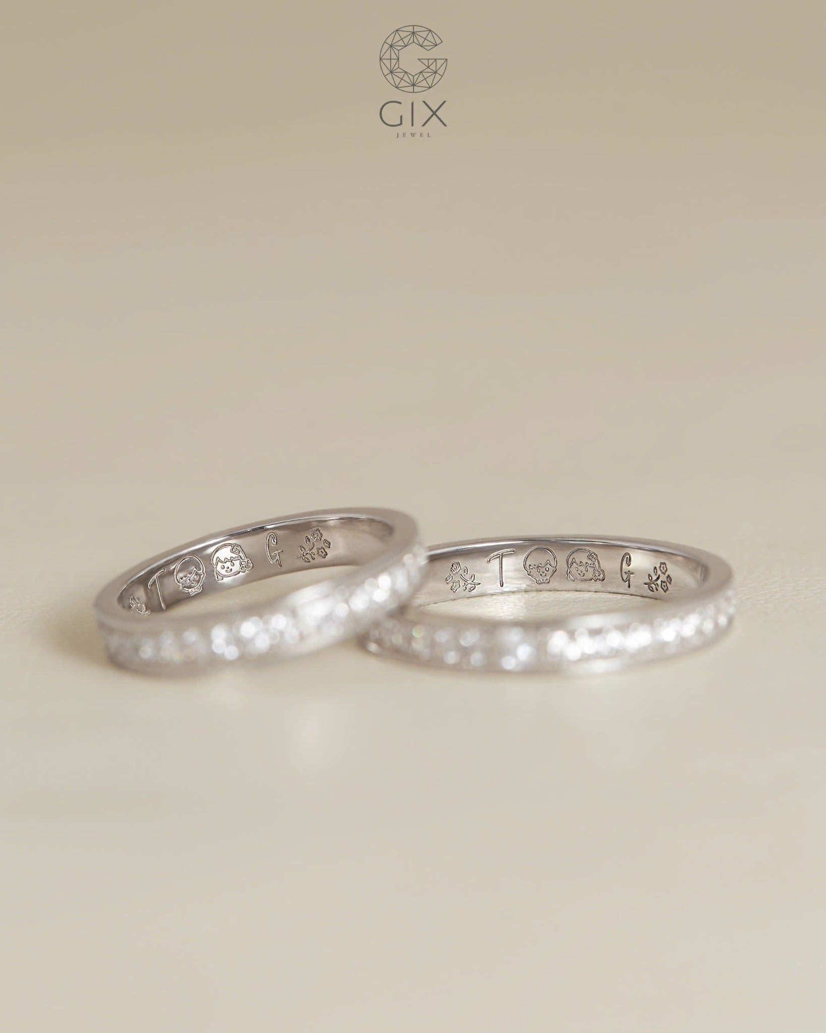  Nhẫn cưới vàng 18k thiết kế đính tấm full vòng - GCR25050206 | Gix Jewel 