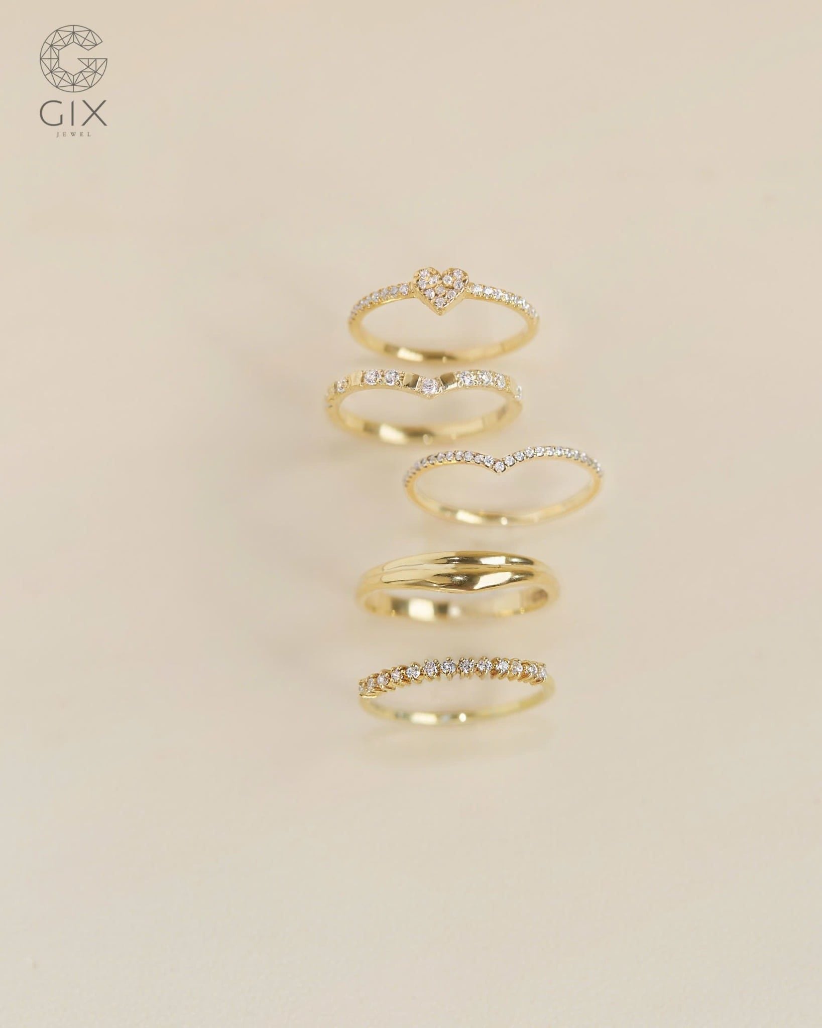  Nhẫn bạc nữ & vàng 18k hình trái tim đính đá cao cấp | Gix Jewel 