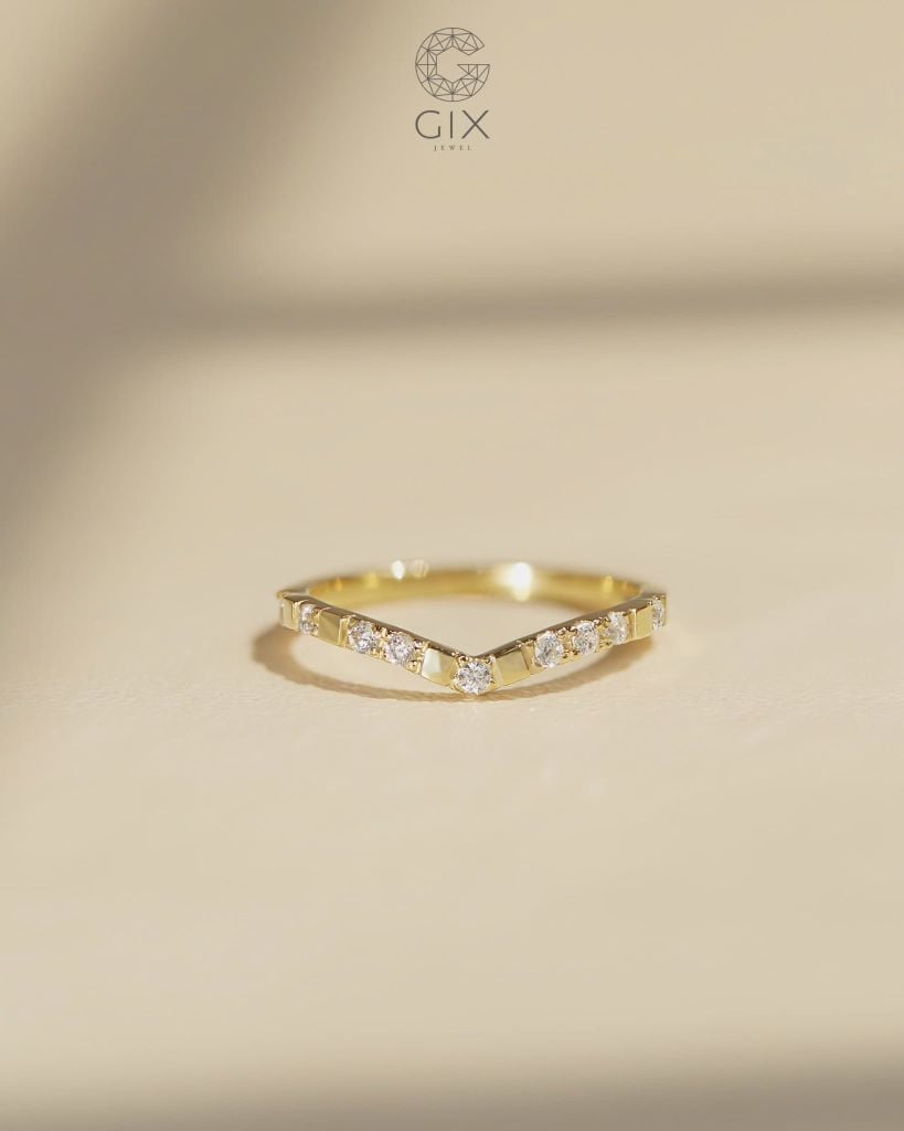  Nhẫn bạc nữ & vàng 18k hình chữ V đính đá cao cấp | Gix Jewel 