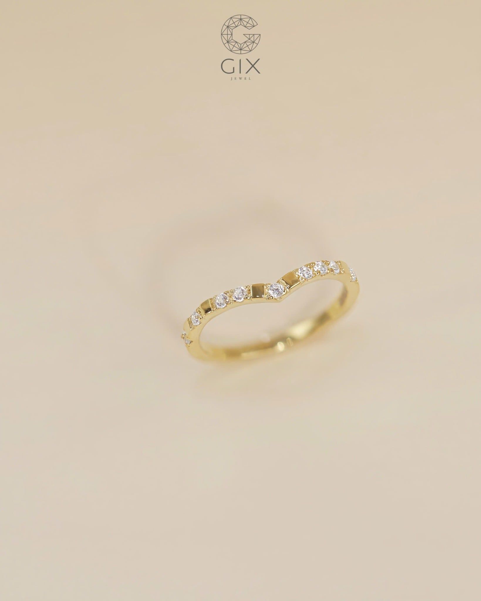  Nhẫn bạc nữ & vàng 18k hình chữ V đính đá cao cấp | Gix Jewel 