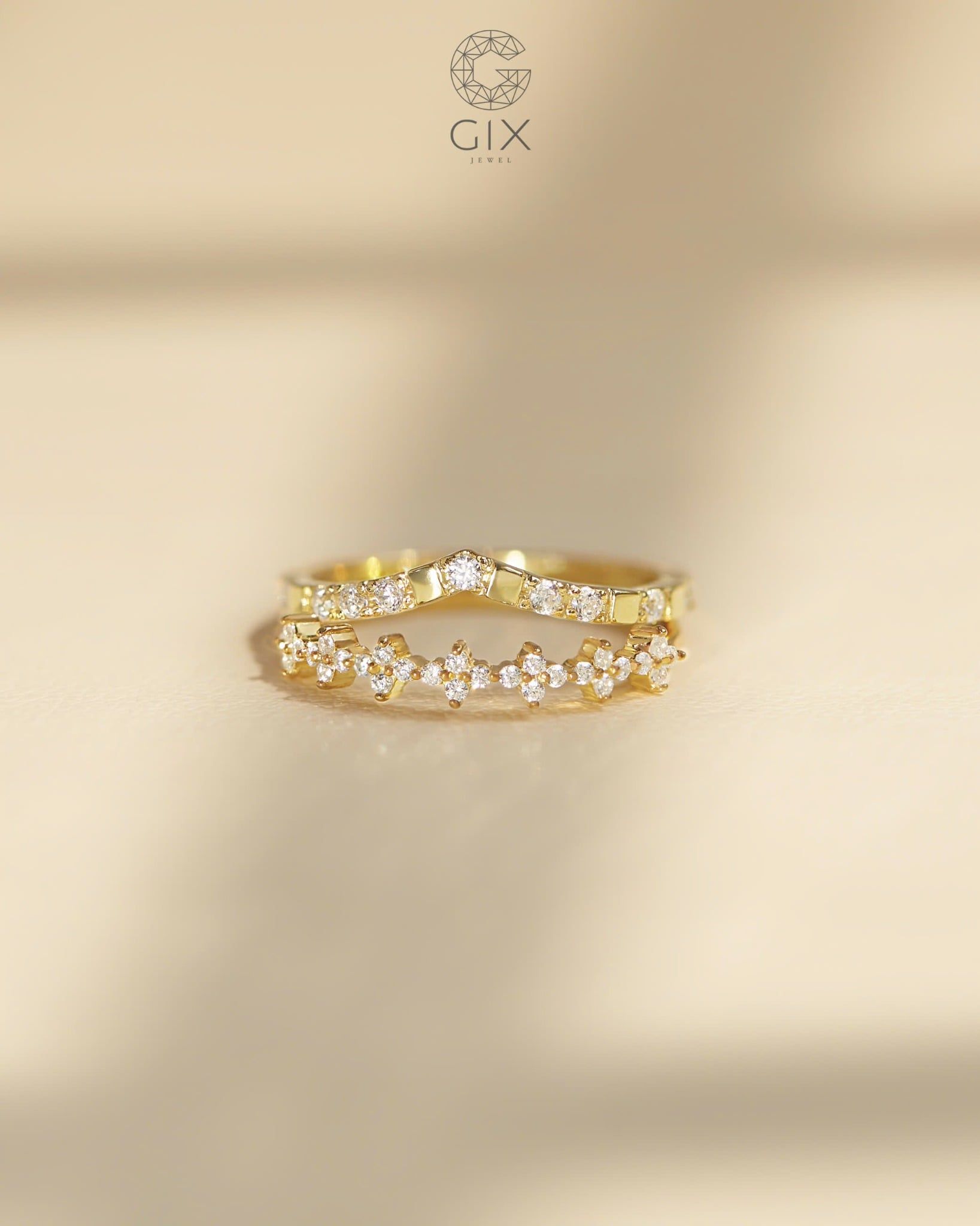  Nhẫn bạc nữ & vàng 18k hình chữ V đính đá cao cấp | Gix Jewel 
