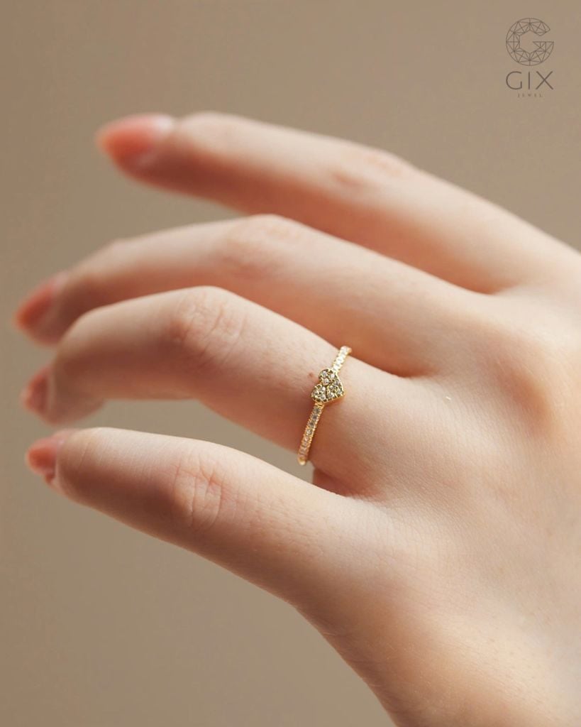  Nhẫn bạc nữ & vàng 18k hình trái tim đính đá cao cấp | Gix Jewel 