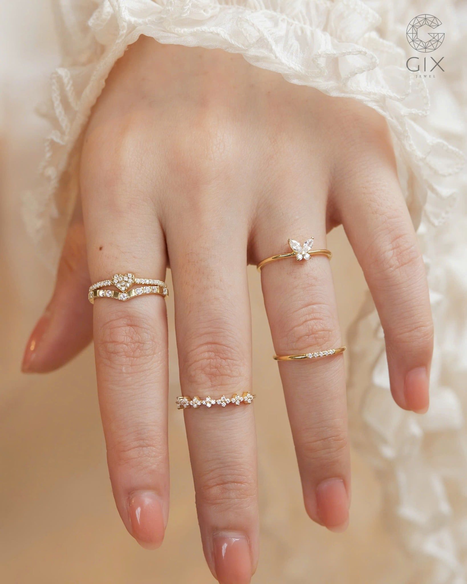  Nhẫn bạc nữ & vàng 18k hình trái tim đính đá cao cấp | Gix Jewel 