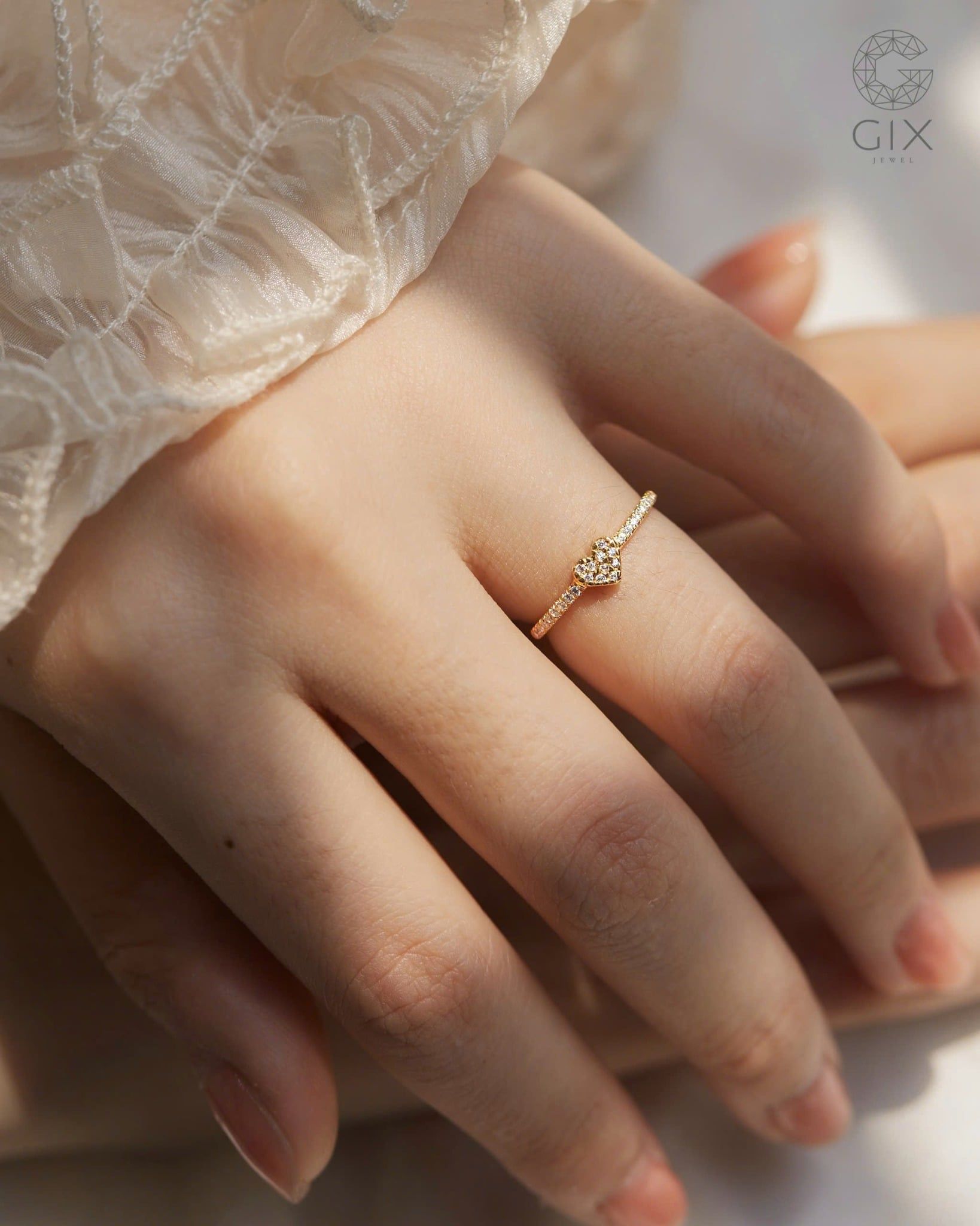  Nhẫn bạc nữ & vàng 18k hình trái tim đính đá cao cấp | Gix Jewel 