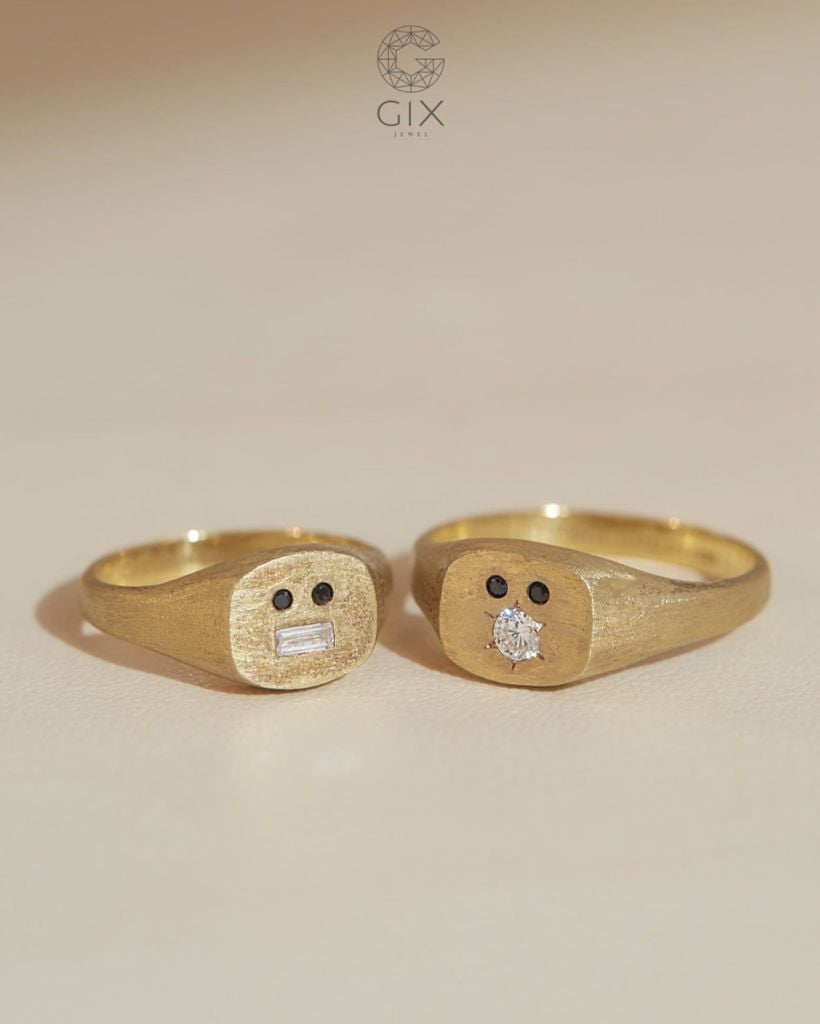  Nhẫn cưới cặp signet vàng 18k đẹp thiết kế độc đáo khắc tên | Gix Jewel 