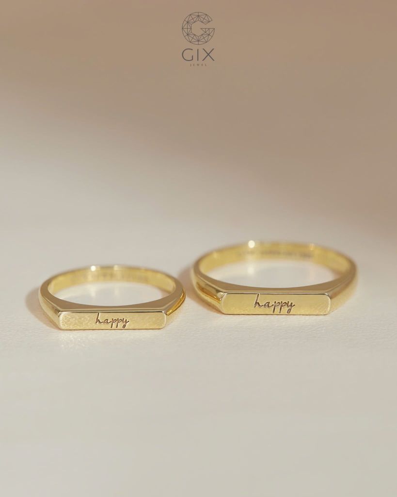  Nhẫn cưới vàng 14k khắc tên đính đá cao cấp - GCR25050081 