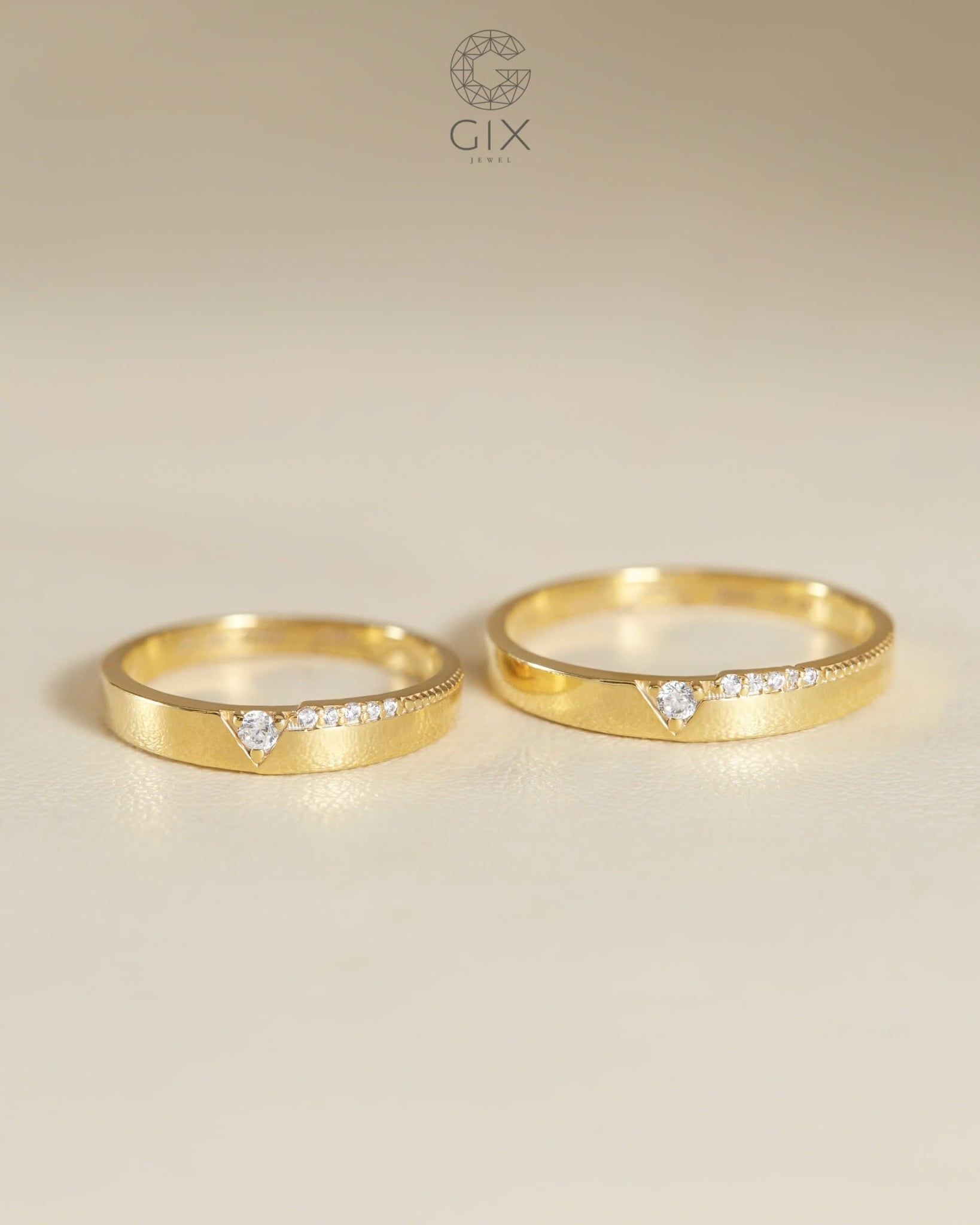  Nhẫn cưới trái tim kiểu Hàn Quốc vàng tây 14k đính đá Moissanite đẹp Gix Jewelry 