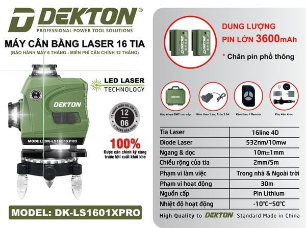  Máy Cân Bằng Laser 16 Tia Dekton DK - LS 1601 XPRO (4D) 