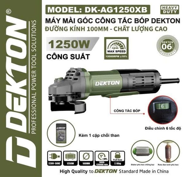  Máy Mài Góc Công Tắc Bóp Dekton DK - AG1250XB (ĐIỀU CHỈNH 6 TỐC ĐỘ) 