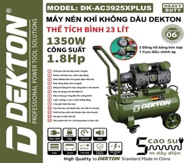  (LIÊN HỆ) Máy nén khí không dầu DEKTON DK - AC3925XPLUS 