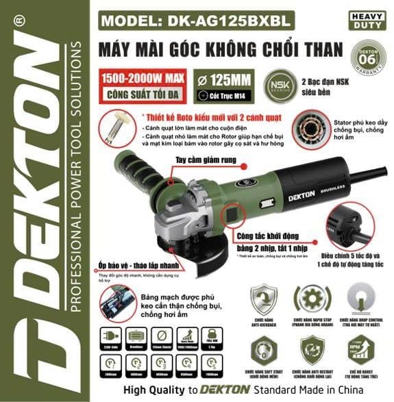  Máy Mài Góc Không Chổi Than Dekton DK - AG125BXBL (ĐIỀU CHỈNH 5 TỐC ĐỘ) 