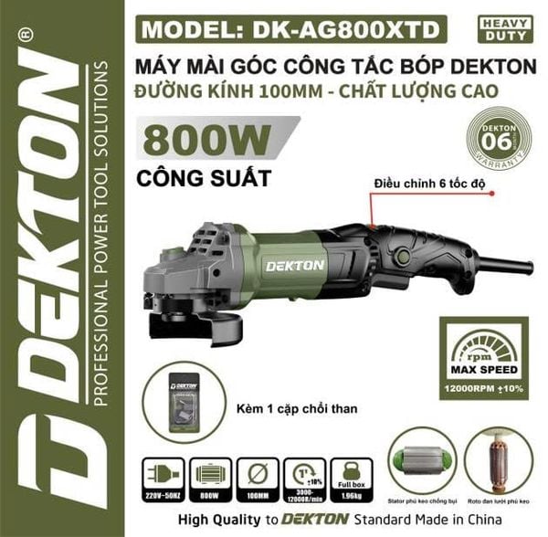  Máy Mài Góc Công Tắc Bóp Dekton DK - AG800XTD (ĐIỀU CHỈNH 6 TỐC ĐỘ - THÂN DÀI)) 