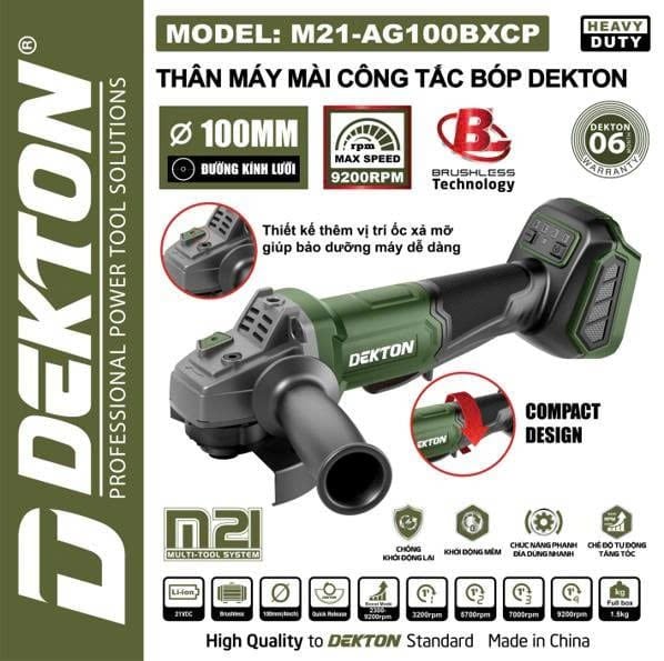  Thân Máy Mài Pin Dekton M21 - AG100BXCP (Công Tắc Bóp) 