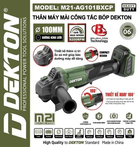  Thân Máy Mài Pin 21V Dekton M21-AG101BXCP (Thiết Kế Xoay 180 Độ) 