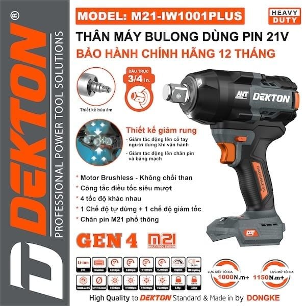  Máy siết bulong dùng pin DEKTON M21 - IW 1001 PLUS 