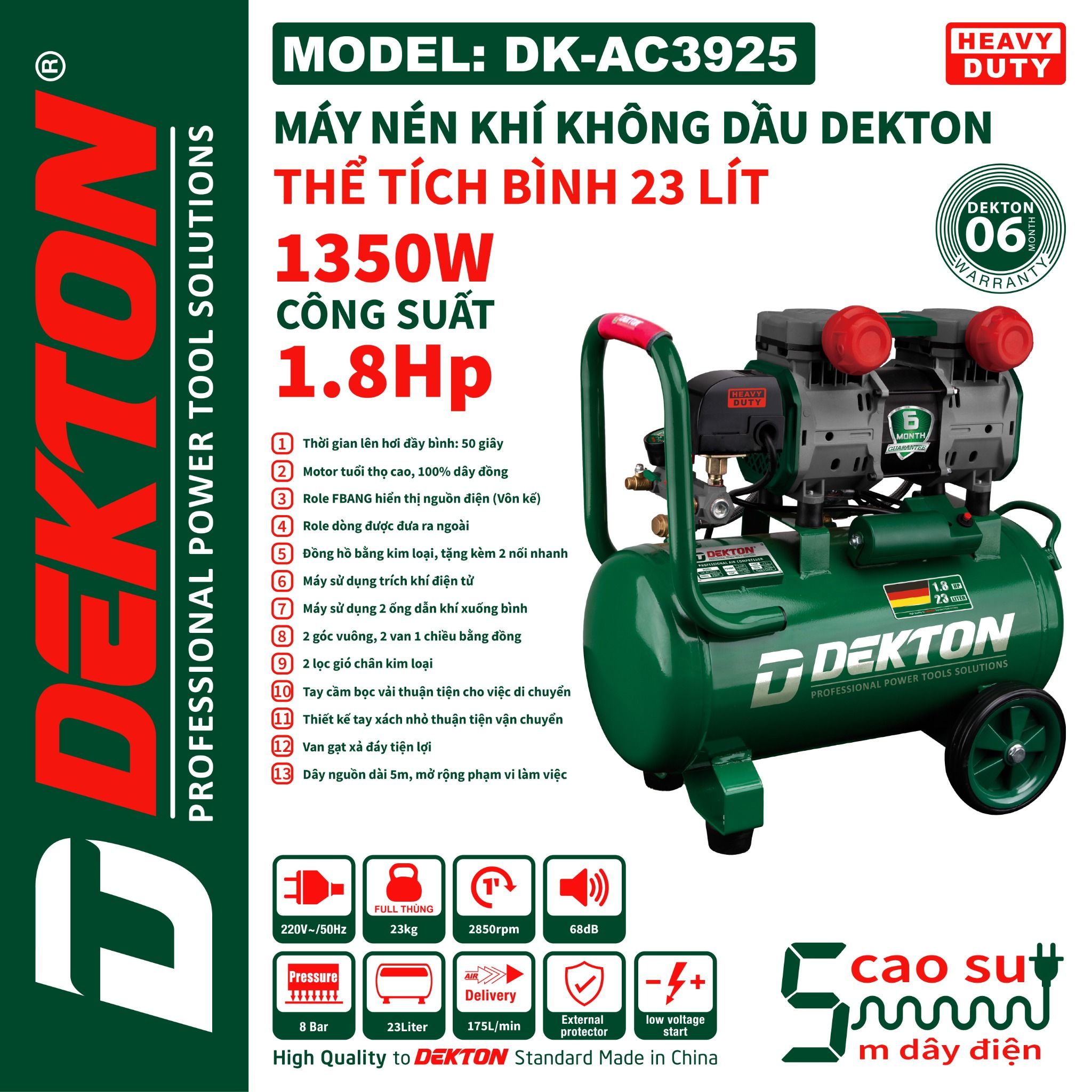  (Voucher Giảm Giá) Máy nén khí không dầu Dekton DK - AC3925 