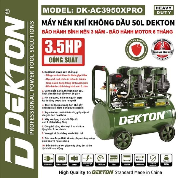  Máy nén khí không dầu DEKTON DK-AC 3950XPRO 