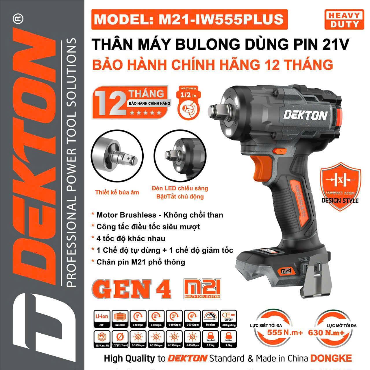  Máy siết bulong dùng pin DEKTON M21 - IW555XPLUS 