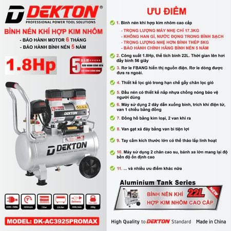  Máy nén khí DEKTON DK - AC3925PRO MAX (Bảo Hành Bình Nén 5 Năm) 