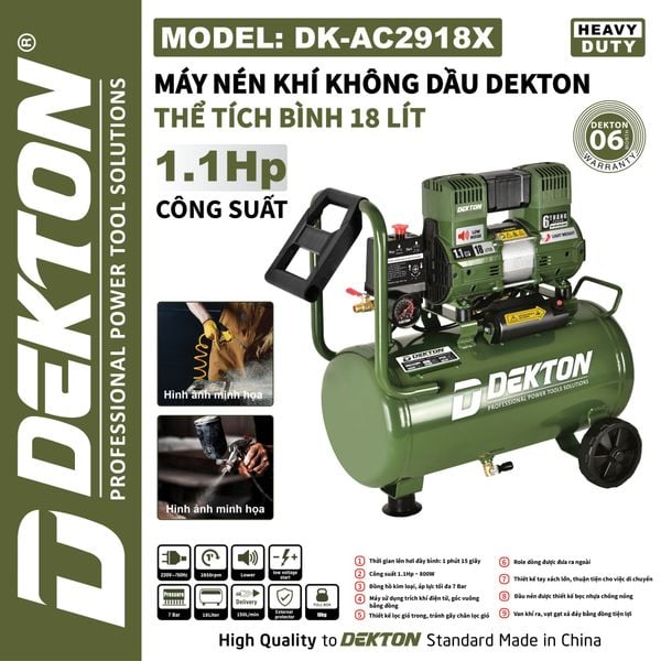  (VOUCHER GIẢM GIÁ) Máy nén khí không dầu DEKTON DK - AC2918X 