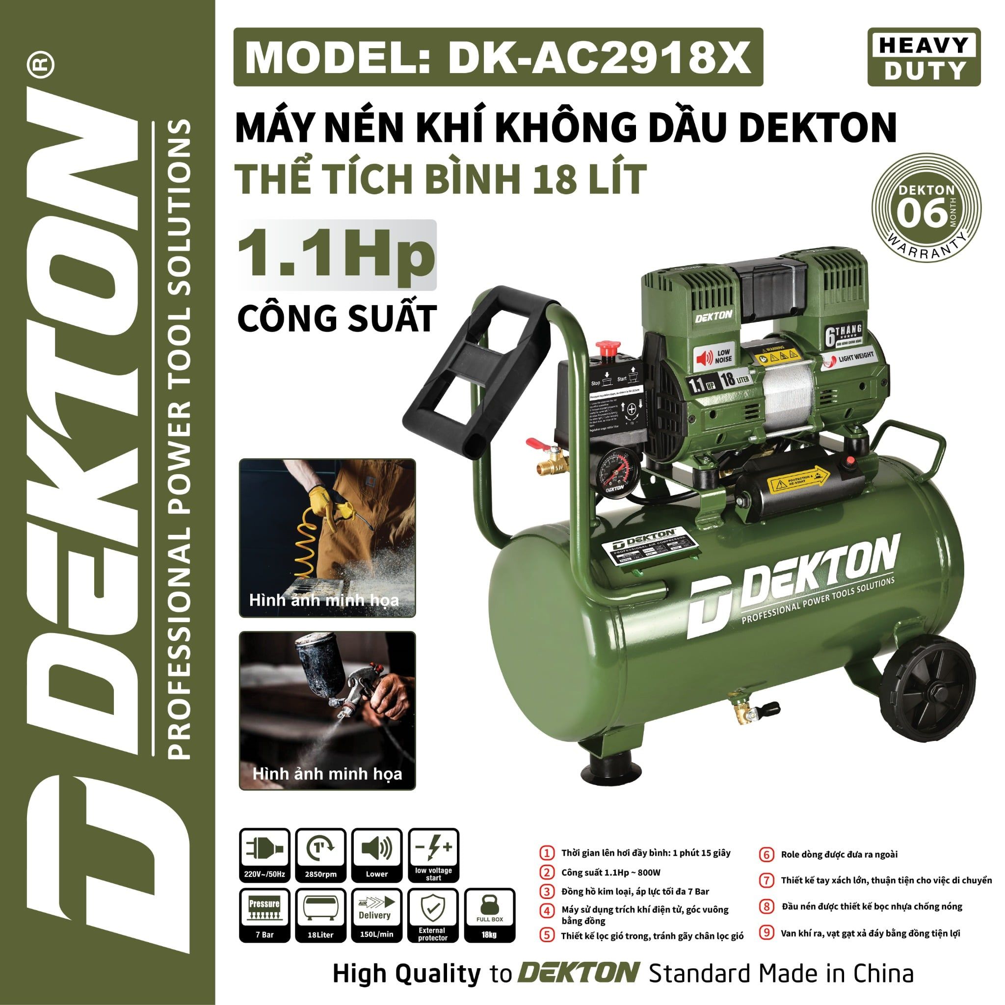  (VOUCHER GIẢM GIÁ) Máy nén khí không dầu DEKTON DK - AC2918X 