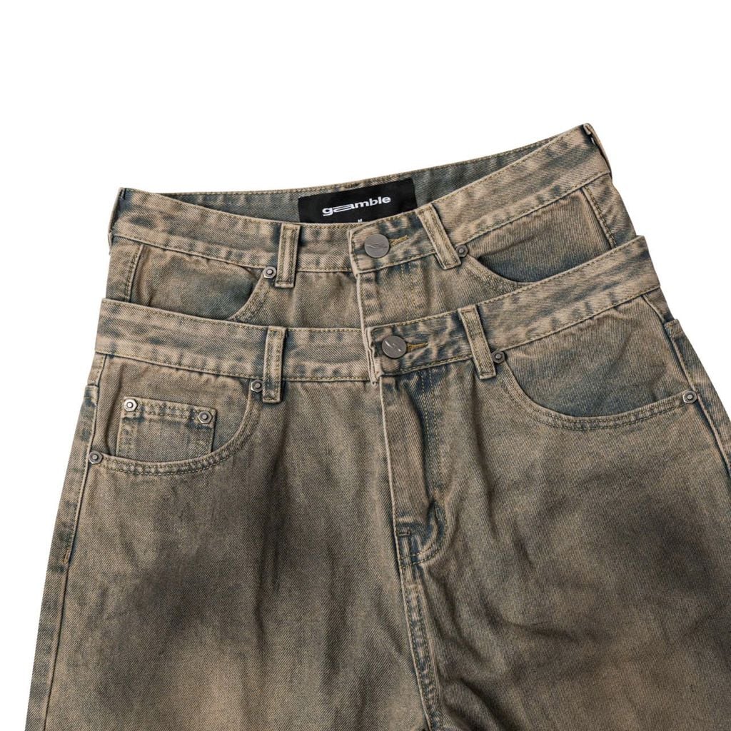 DOUBLE-WAISTED BAGGY JEANS / MOONROCK