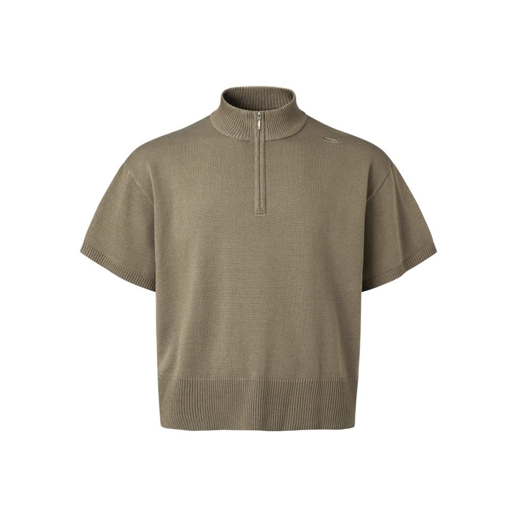 HALF-ZIP KNIT TEE / MUD