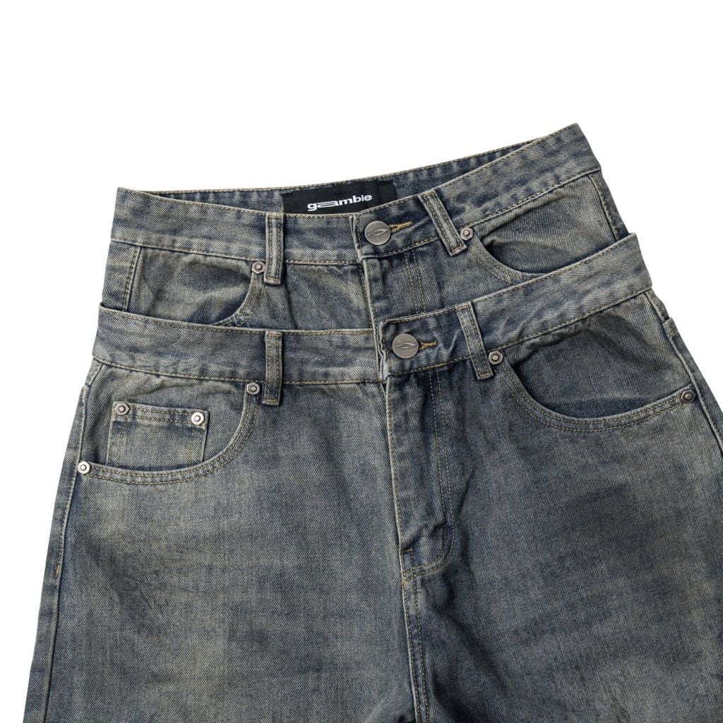 DOUBLE-WAISTED BAGGY JEANS / BLUEROCK