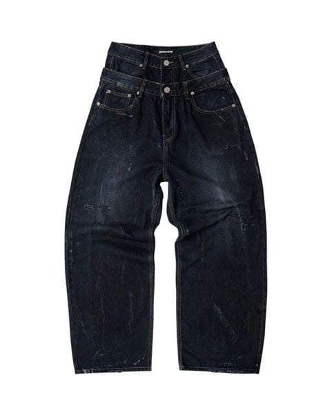 DOUBLE-WAISTED BAGGY JEANS / COALROCK