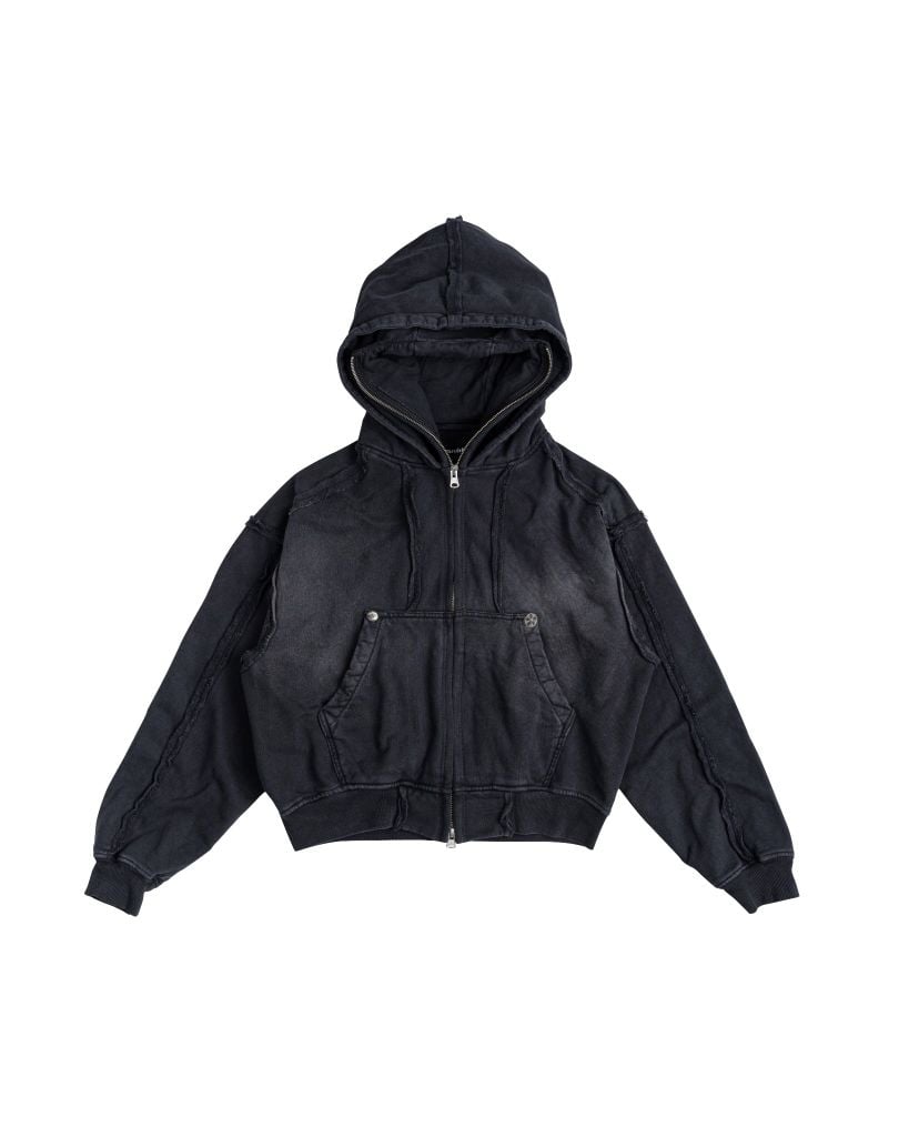 DOUBLE HOOD ZIP HOODIE / CHARCOAL