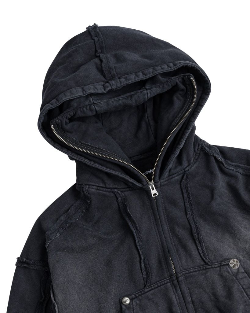 DOUBLE HOOD ZIP HOODIE / CHARCOAL