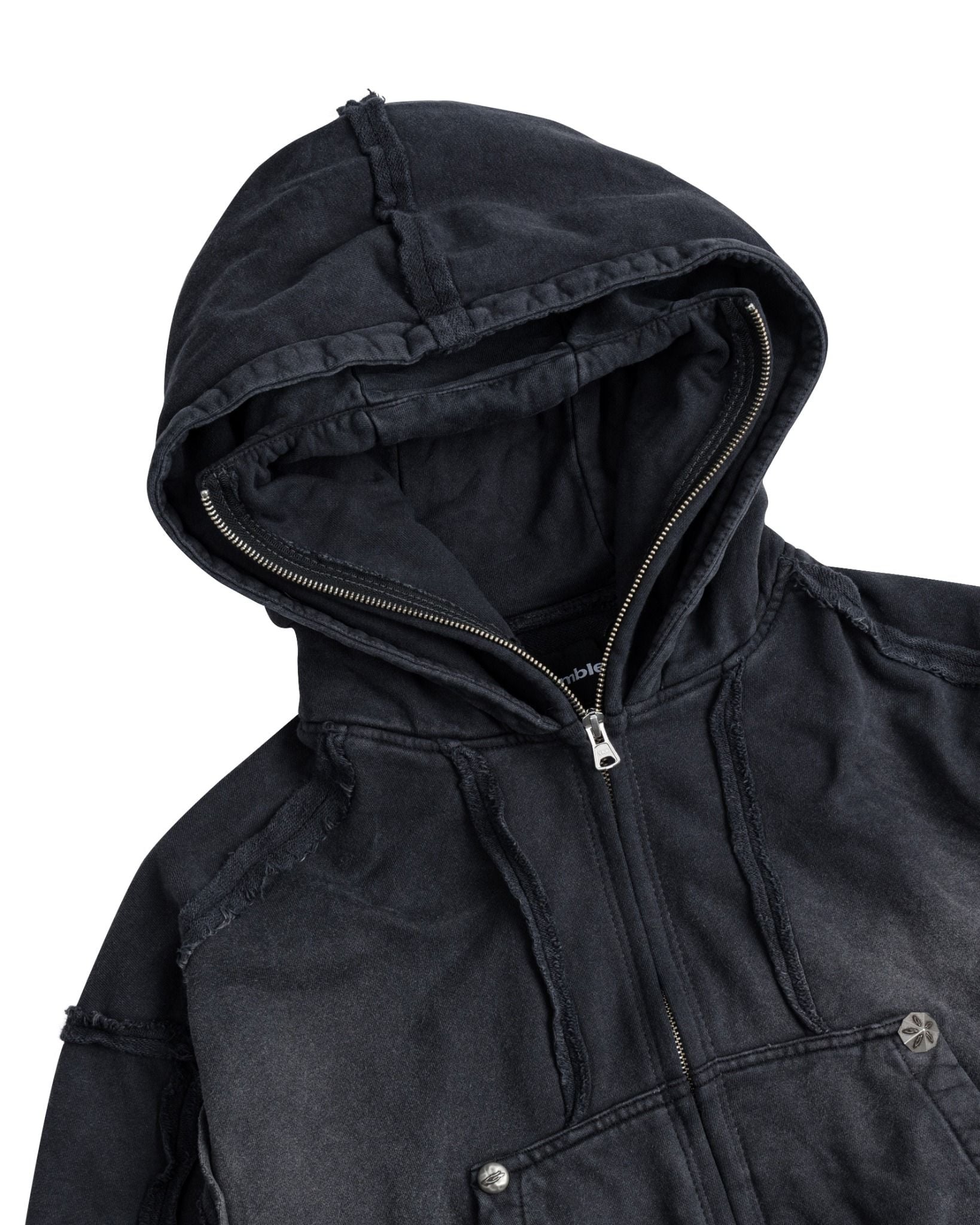 DOUBLE HOOD ZIP HOODIE / CHARCOAL