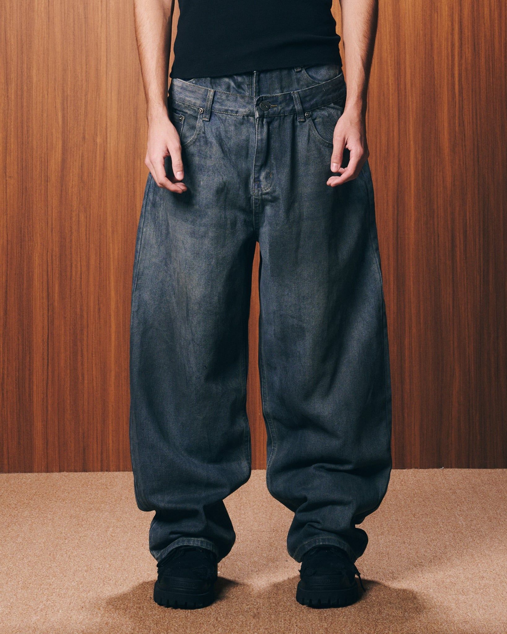 DOUBLE-WAISTED BAGGY JEANS / BLUEROCK