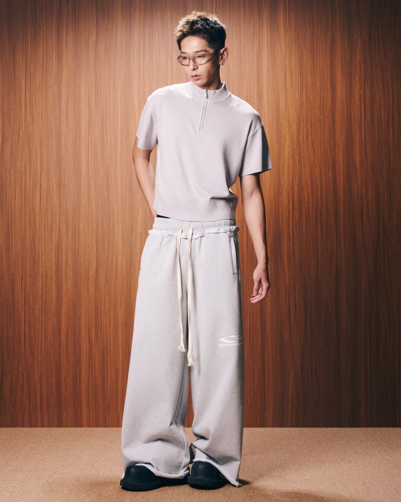 HALF-ZIP KNIT TEE / SMOKE