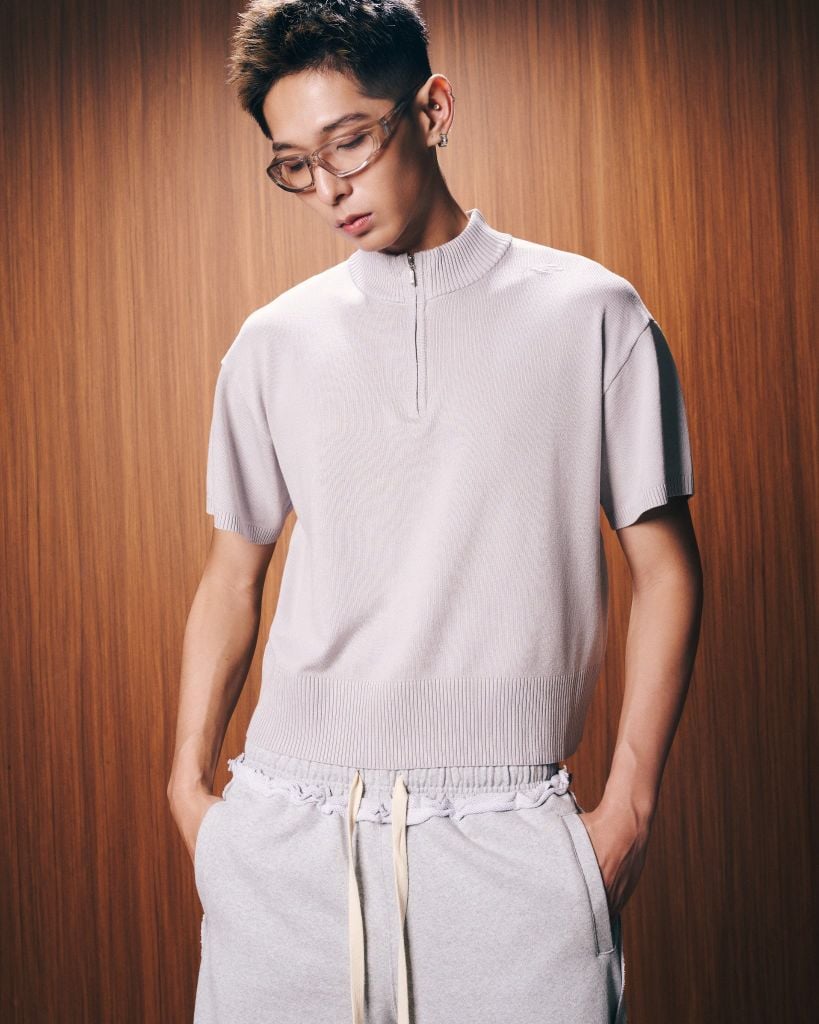 HALF-ZIP KNIT TEE / SMOKE