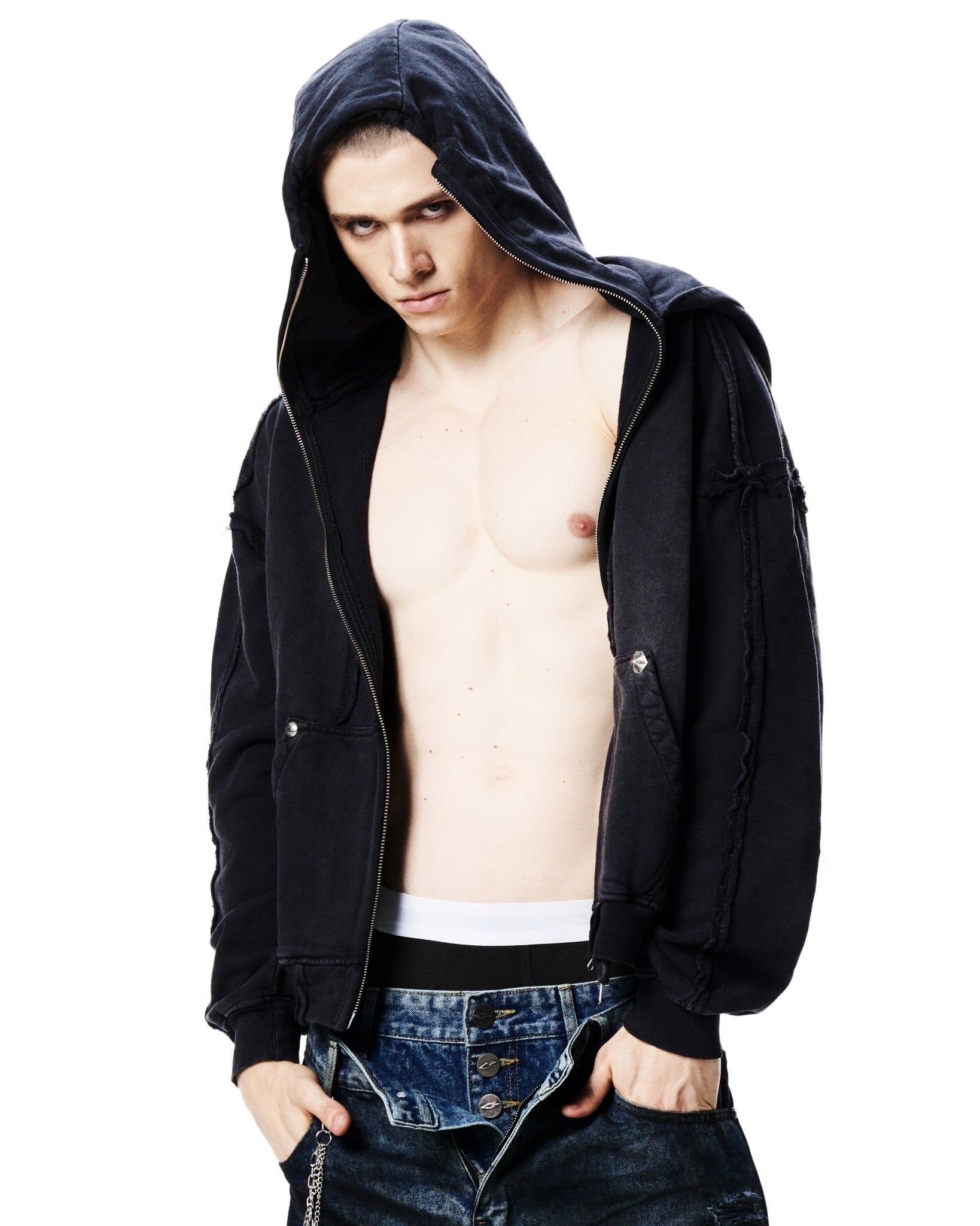 DOUBLE HOOD ZIP HOODIE / CHARCOAL