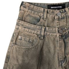 DOUBLE-WAISTED BAGGY JEANS / MOONROCK